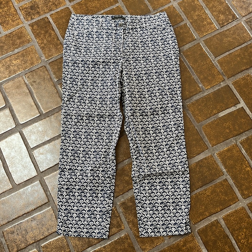 Talbots Blue & White Printed Perfect Crop Pant